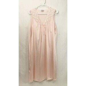 Vanity Fair Chiffon Nylon Nightgown L Large Pink Lace Floral Vintage VTG 60s 70s